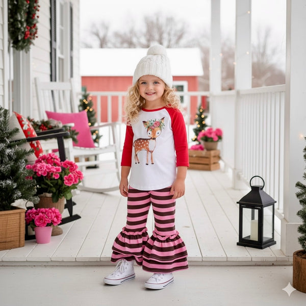 Oh Deer top & ruffle bottoms