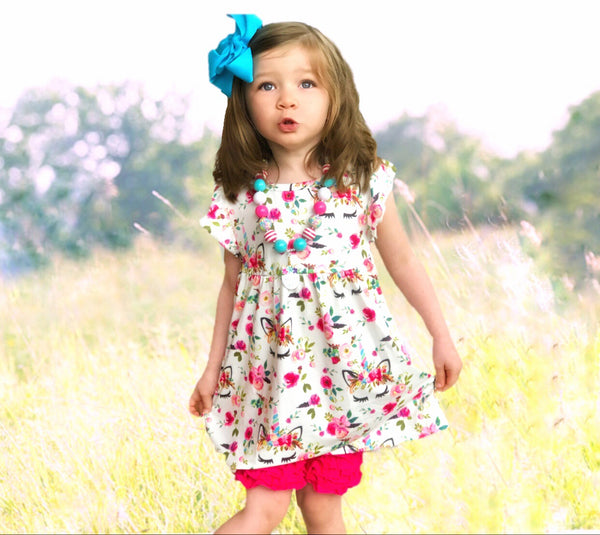 Floral Unicorn tunic & shorts Sz 12/18mo